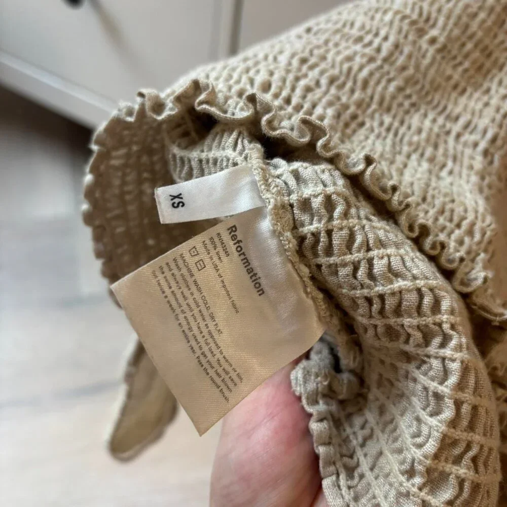 Reformation Cream Smocked Blouse